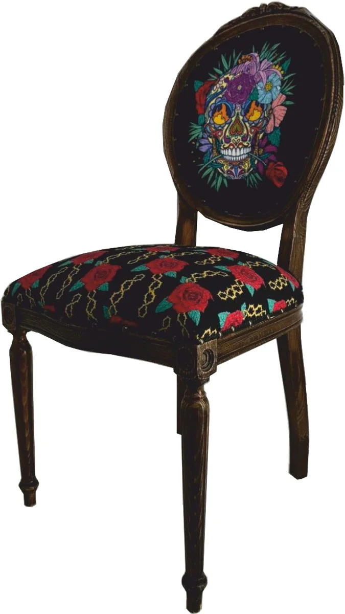 Frida Kahlo by Luxury Baroque Dining Room Chair Black / Colorful / Dark Brown
