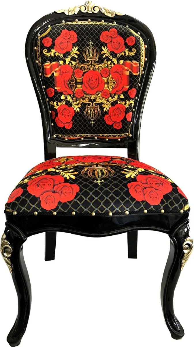 Pompöös by Luxury Baroque Dining Room Chairs Roses Black / Red / Gold - Dining Room Set - 4 Pompöös Baroque Chairs designed by Harald Glööckler