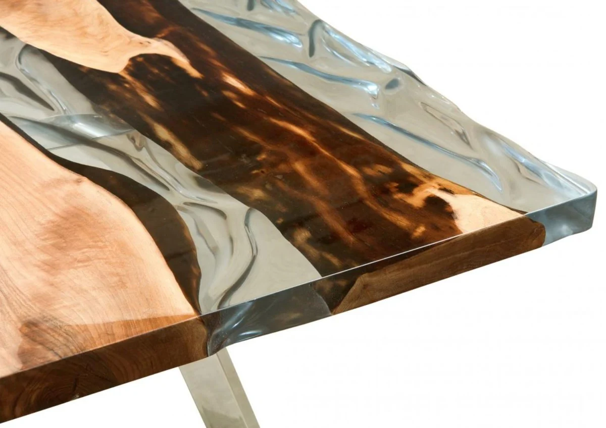 Luxury dining table brown / silver 230 x 100 x H. 76 cm - Rectangular kitchen table with epoxy resin - Dining room furniture - Epoxy resin furniture - Luxury furniture