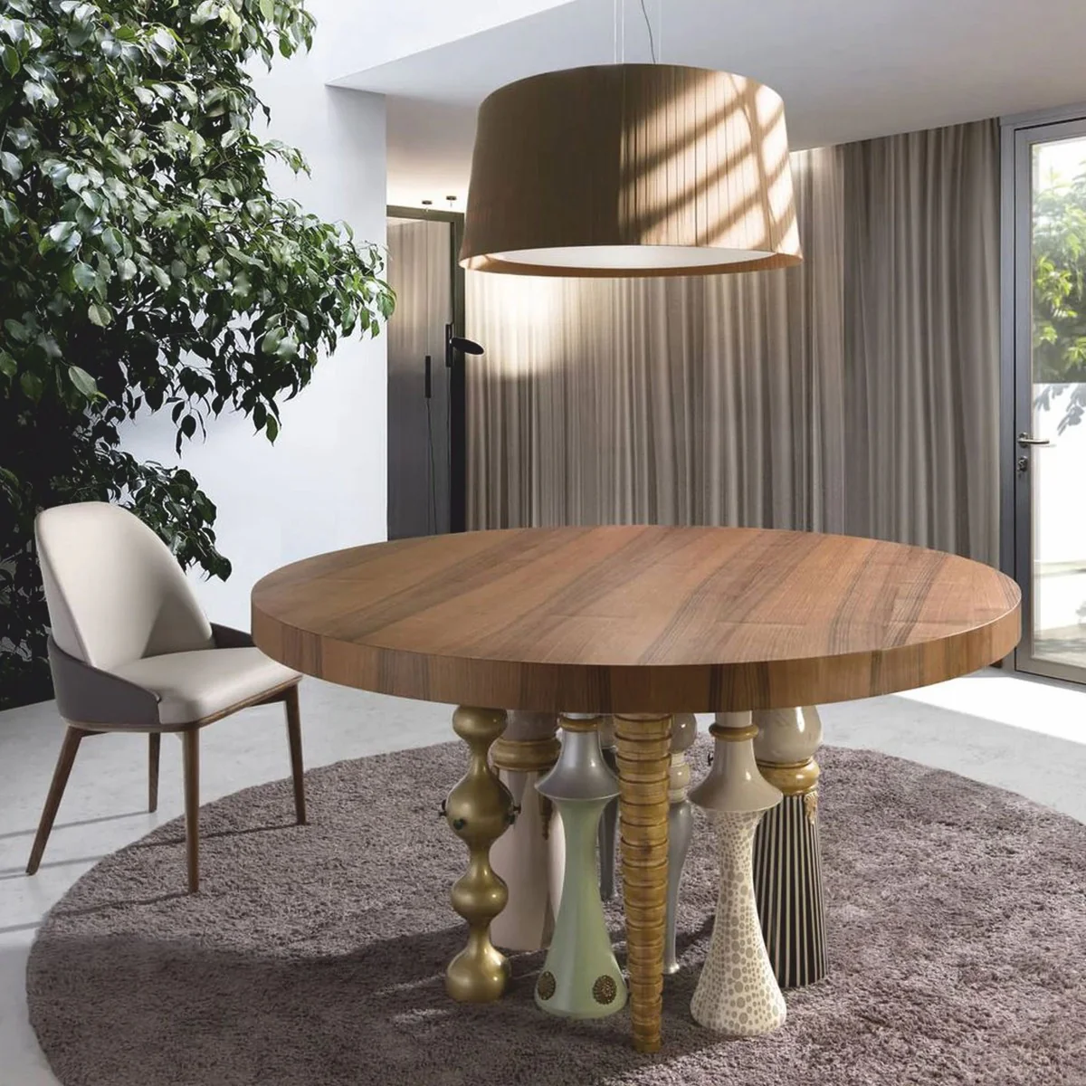 Luxury designer dining table brown / colorful Ø 148 cm - dining room furniture