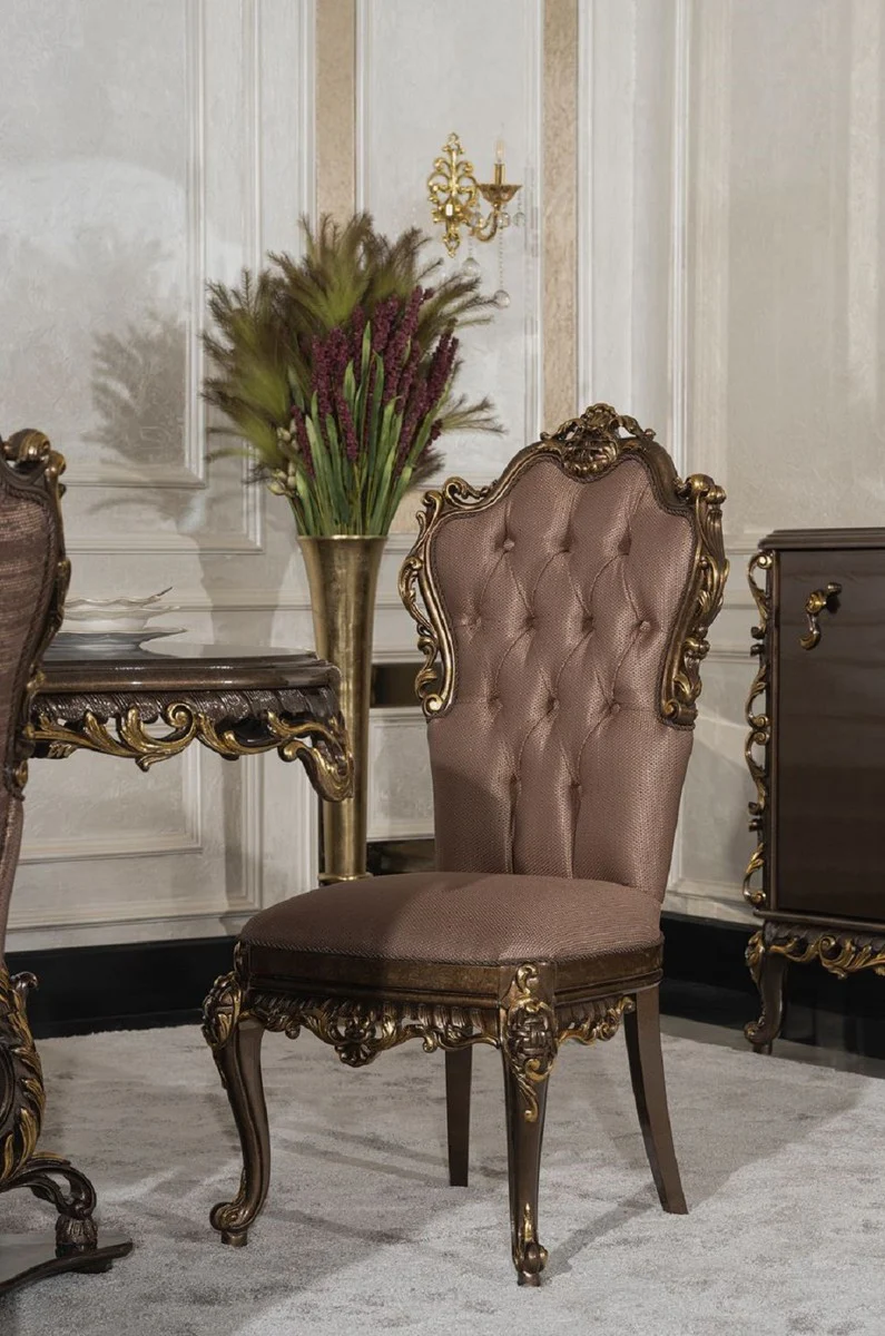 Luxury Baroque Dining Room Chair Set of 4 Gray / Brown / Gold - Magnificent Baroque Style Kitchen Chairs - Luxury Dining Room Furniture in Baroque Style - Baroque Dining Room Furniture - Baroque Style Furniture