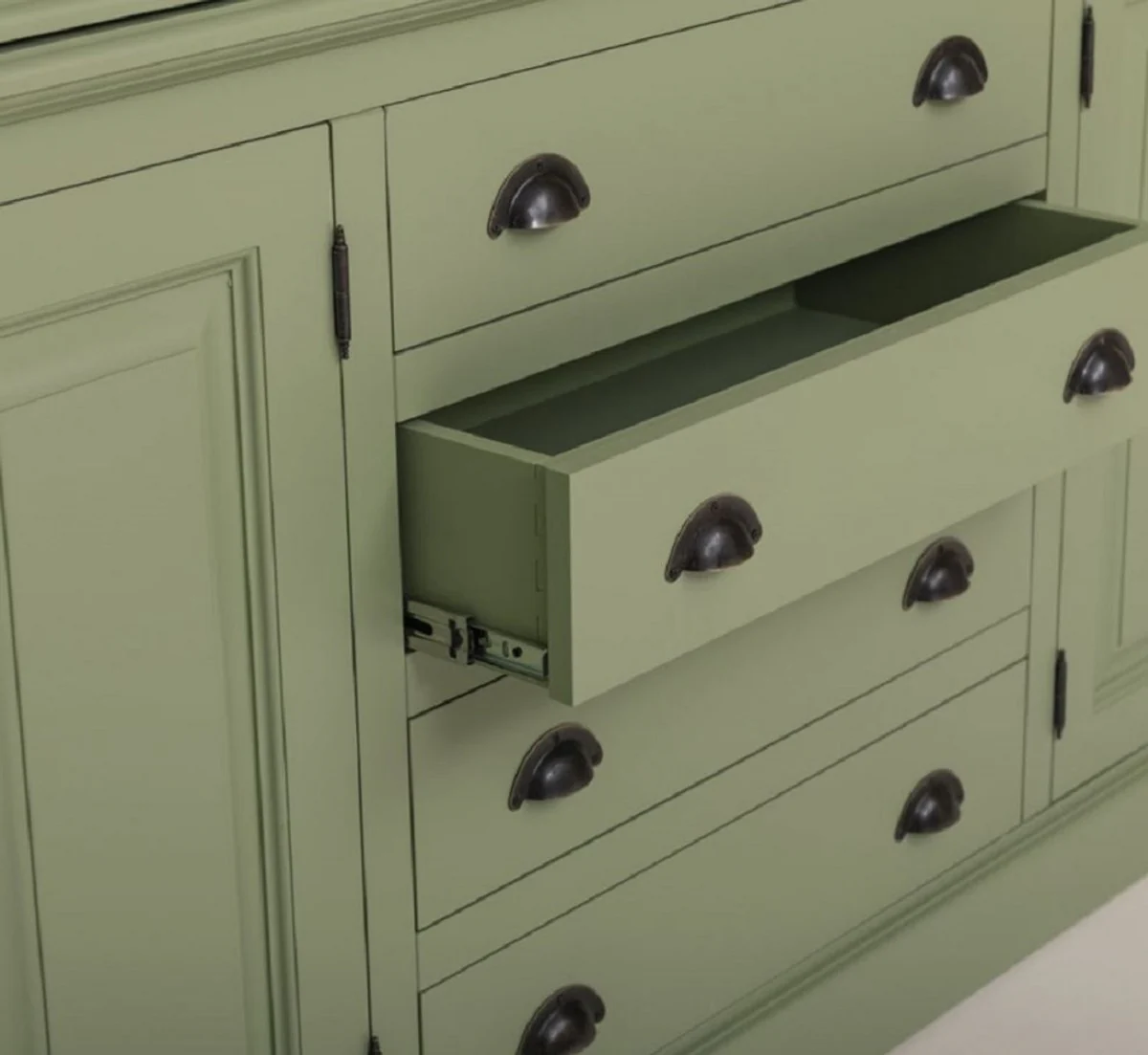 Country house style dining room cabinet green / white 240 x 47 x H. 220 cm - solid wood kitchen cabinet - dining room furniture in country house style - country house style dining room furnishings