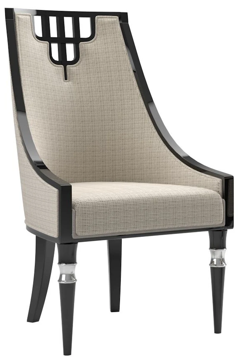 Luxury Art Deco Dining Room Set Beige / Black / Silver - 1 Dining Room Table & 6 Dining Chairs - Art Deco Dining Room Furniture - Luxury Quality