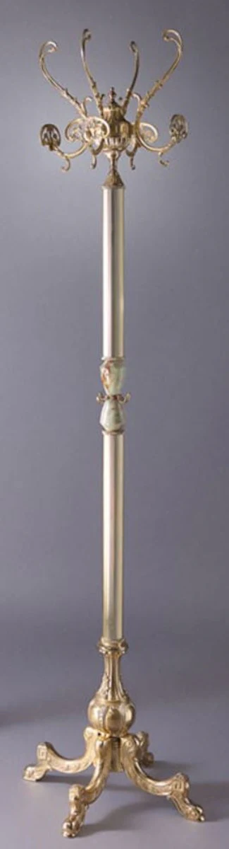 Luxury Baroque coat rack gold / silver / green 45 x 45 x H. 191 cm - Elegant brass clothes rack - Baroque hotel cloakroom furniture