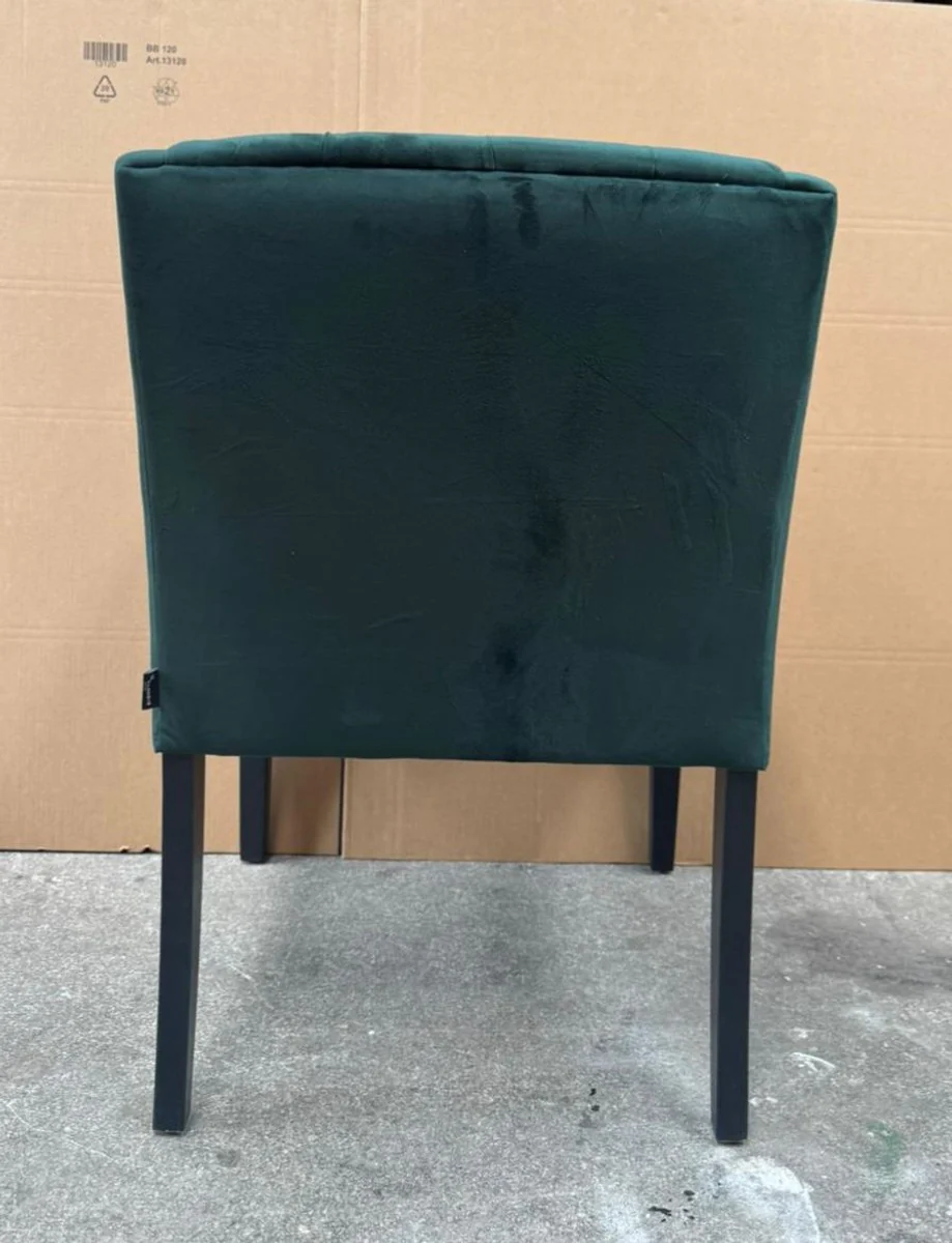 Luxury Chesterfield Dining Chair with Armrests Dark Green / Black