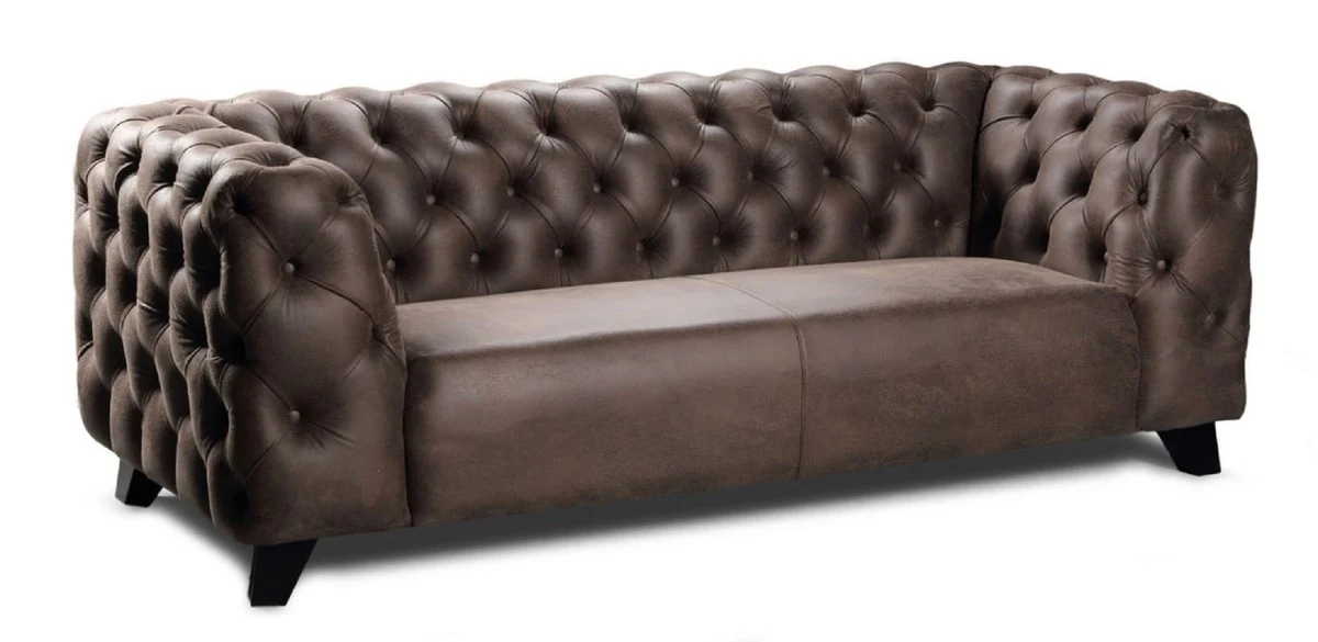 Luxury Chesterfield Leather 2 Seater Sofa Vintage Brown / Black 167 x 95 x H. 80 cm - Genuine Leather Living Room Sofa - Chesterfield Living Room Furniture