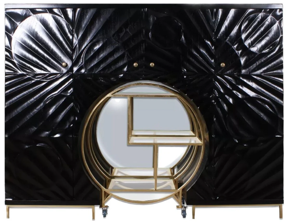 Luxury bar cabinet black / brass 178 x 45 x H. 140 cm - solid wood cocktail cabinet - bar furniture - living room furniture - hotel furniture - luxury furniture