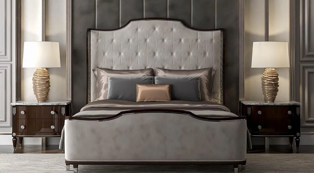 Luxury Art Deco Bedroom Set Gray / Dark Brown / Silver - 1 Double Bed with Headboard & 2 Nightstands - Art Deco Bedroom Furniture - Luxury Bedroom Furniture - Luxury Furnishings