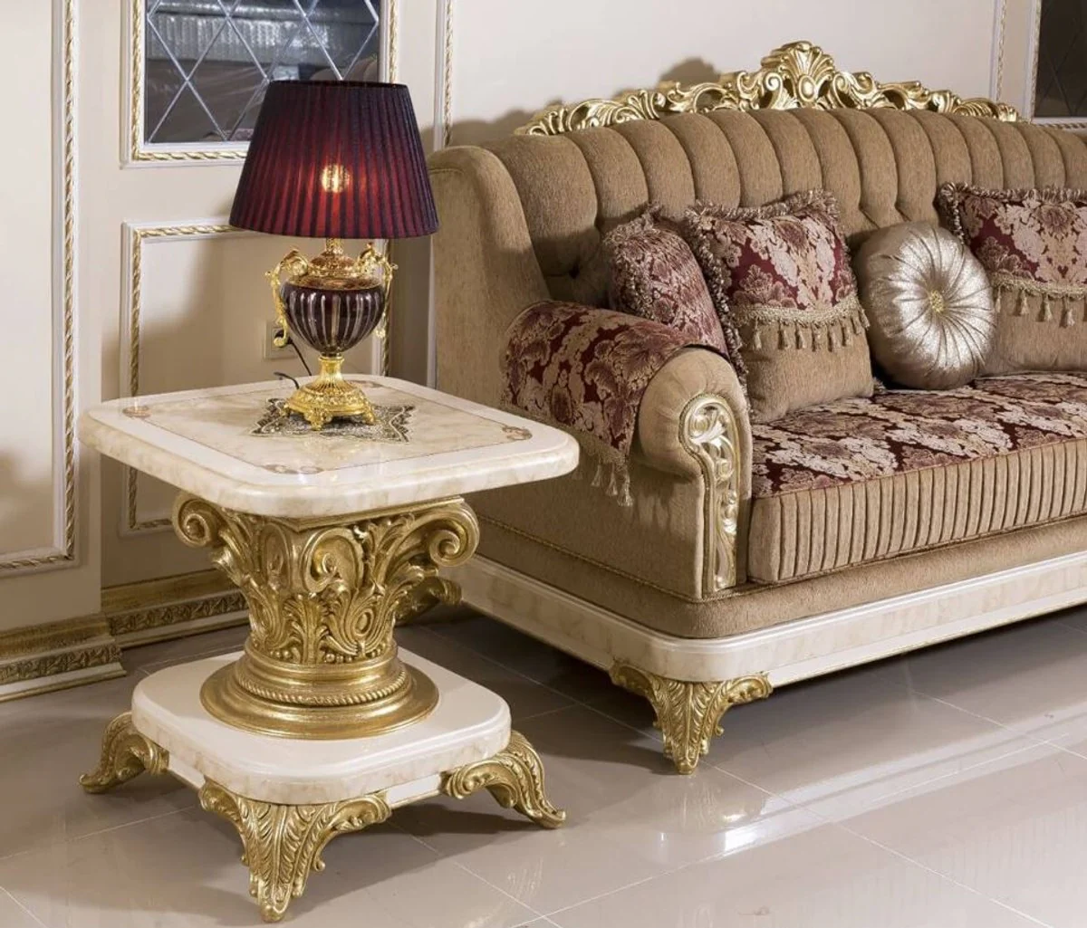 Luxury baroque side table white / beige / gold - magnificent solid wood table in baroque style - baroque living room furniture - noble and magnificent