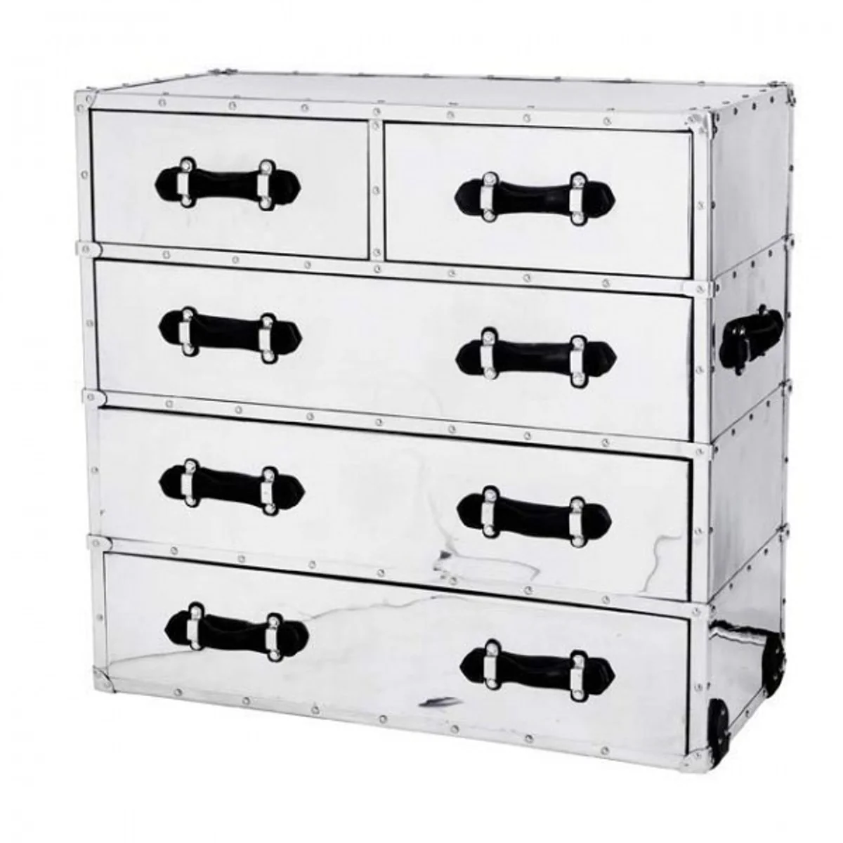 Luxury drawer cabinet vintage aviator design aluminum / black - chest of drawers - Art Deco Baroque Art Nouveau suitcase cabinet