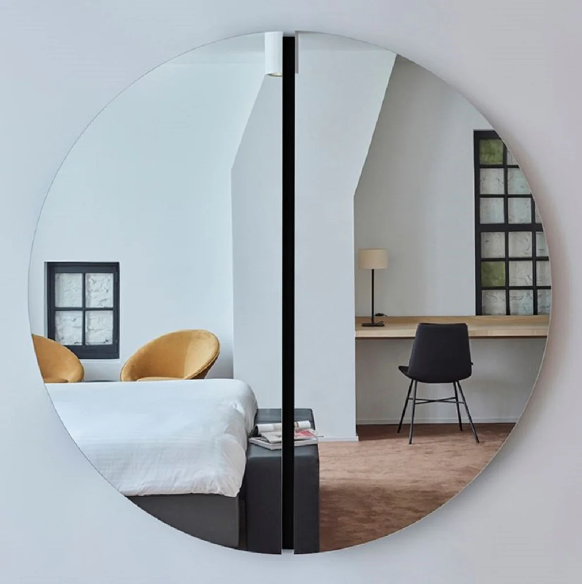Luxury mirror black Ø 150 cm - round wall mirror - living room hotel restaurant boutique mirror