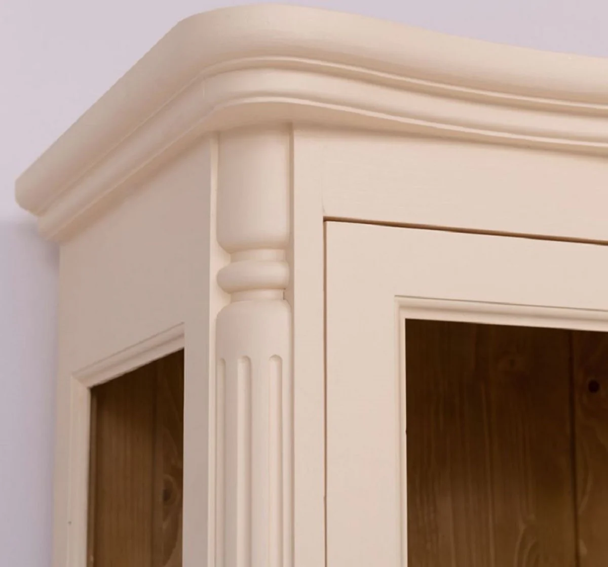 Country house style display cabinet cream / brown 112 x 49 x H. 190 cm - solid wood cabinet with 2 glass doors - solid wood furniture - country house style furniture - country house style furnishings