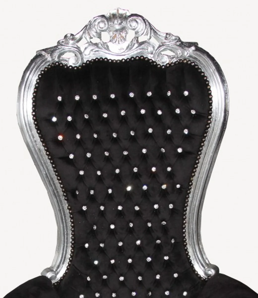 Barock Thron Sessel Majestic Medium Schwarz/Silber mit Bling Bling Glitzersteinen - Riesensessel - Thron Stuhl Tron