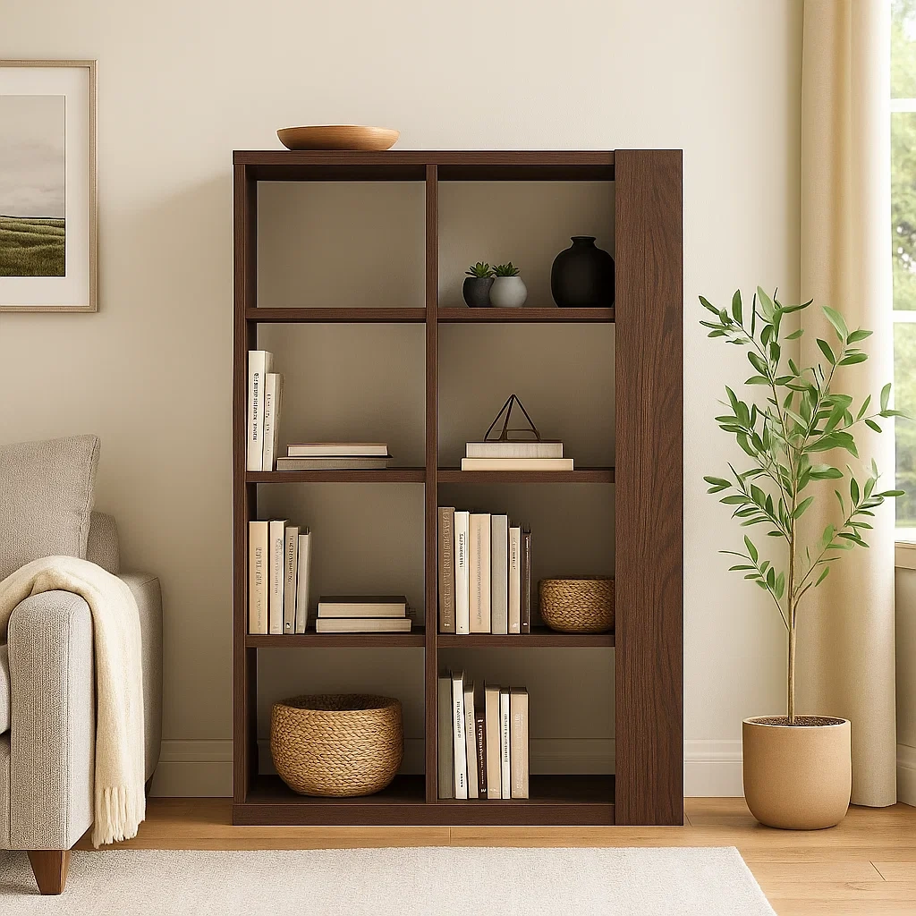 Offenes Bücherregal, 8 Fächer, Spanplatte, dunkelbraun, Montage erforderlich, für den Innenbereich, 80 x 30 x 150 cm - J25ECUjrFXru