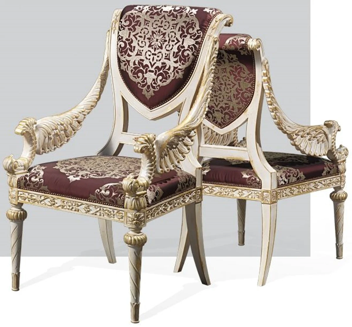 Luxury Baroque Dining Room Chair Set Purple / Silver / White / Gold 62 x 74 x H. 103 cm - Magnificent Kitchen Chairs Set of 4 - Hotel Restaurant Castle Furniture - Luxury Quality - Made in Italy