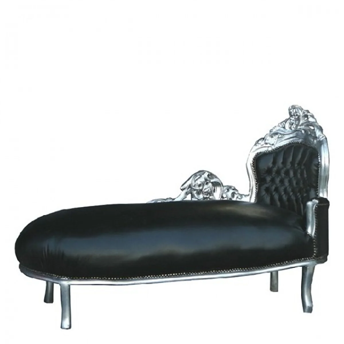 Baroque Chaise Lounge King Black Leather Look / Silver