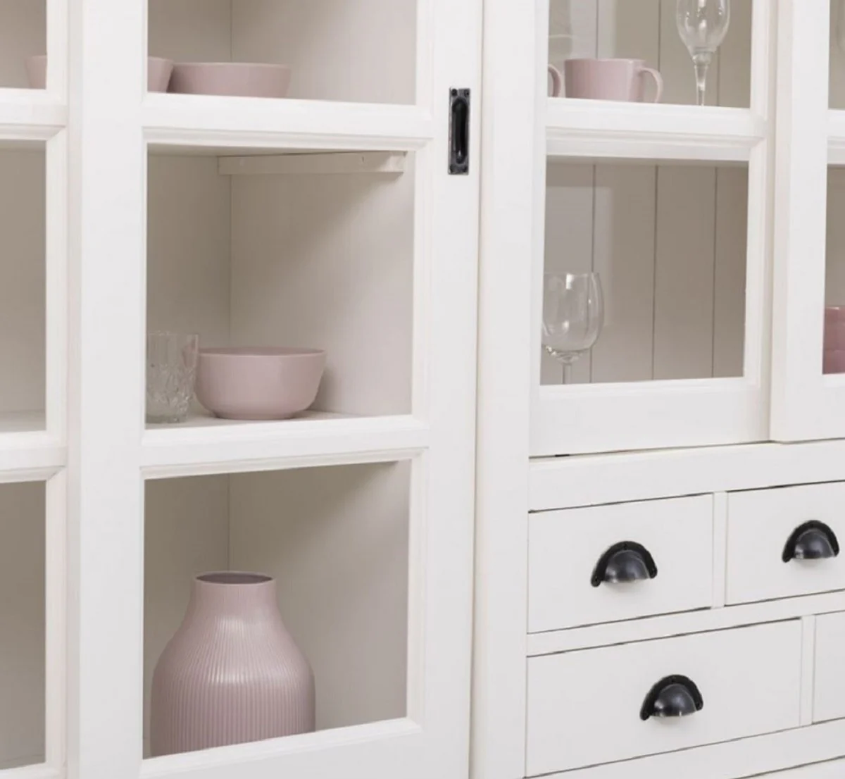 Country house style dining room cabinet white 280 x 55 x H. 225 cm - solid wood kitchen cabinet - dining room furniture in country house style - country house style dining room furnishings