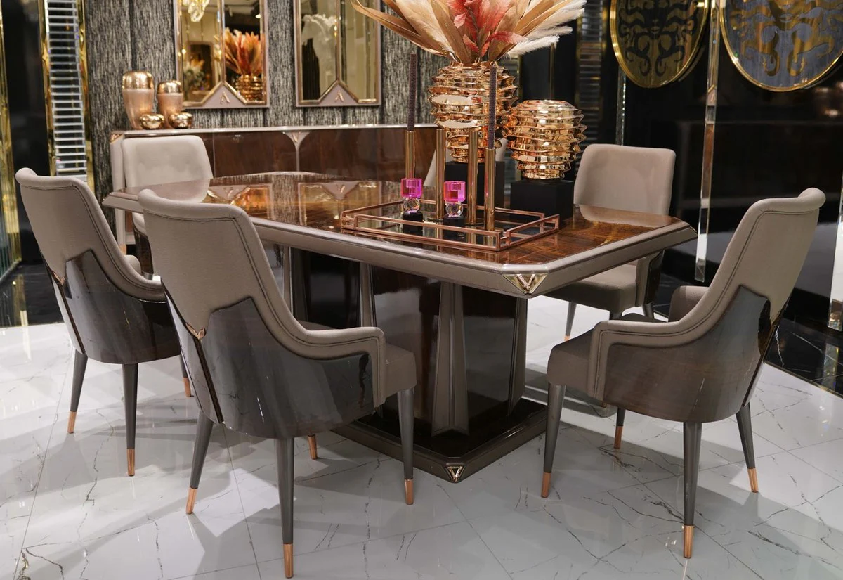 Luxury dining room set dark brown / gray / copper - 1 luxury dining table & 6 luxury dining room chairs - dining room furniture - luxury furniture - luxury furnishings - dining room furnishings