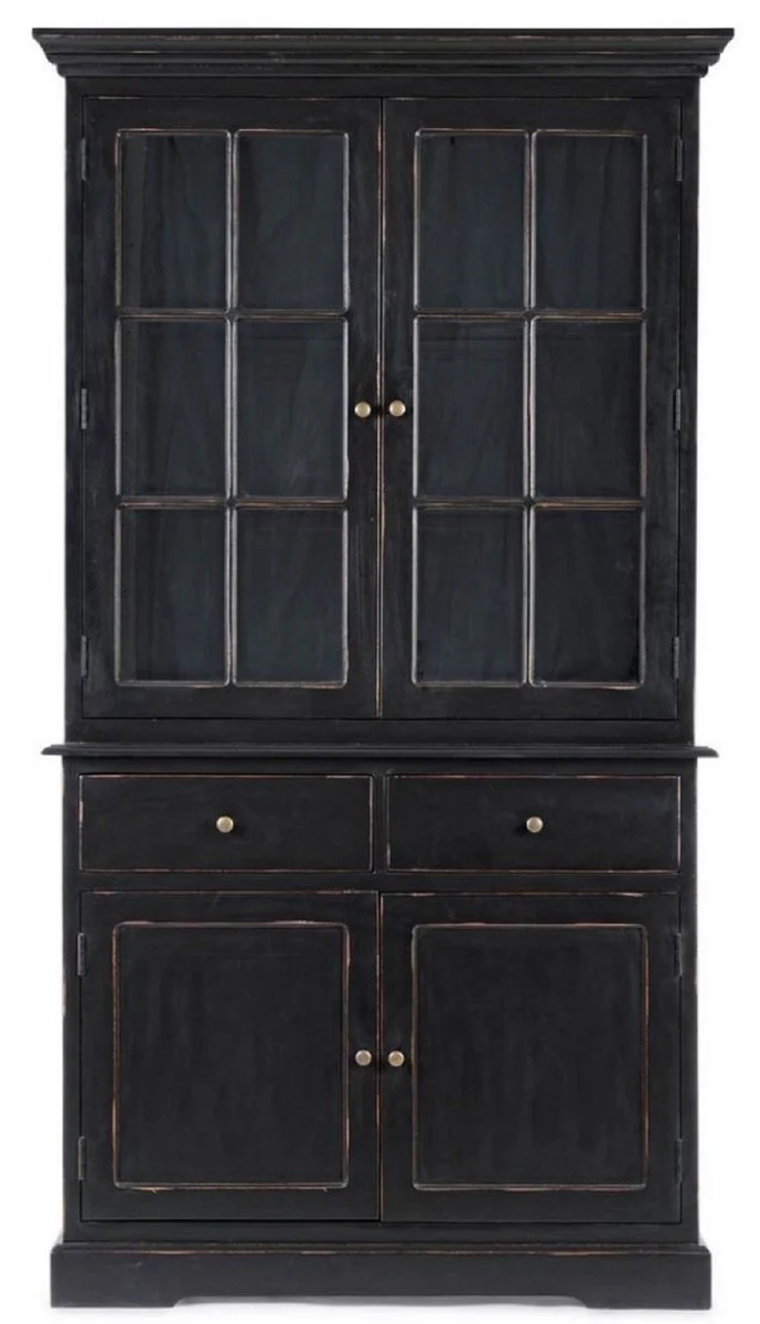 Country house style cabinet antique black 111.4 x 42.5 x H. 203 cm - country house style dining room cabinet with 4 doors and 2 drawers - country house style display cabinet - country house style dining room furniture
