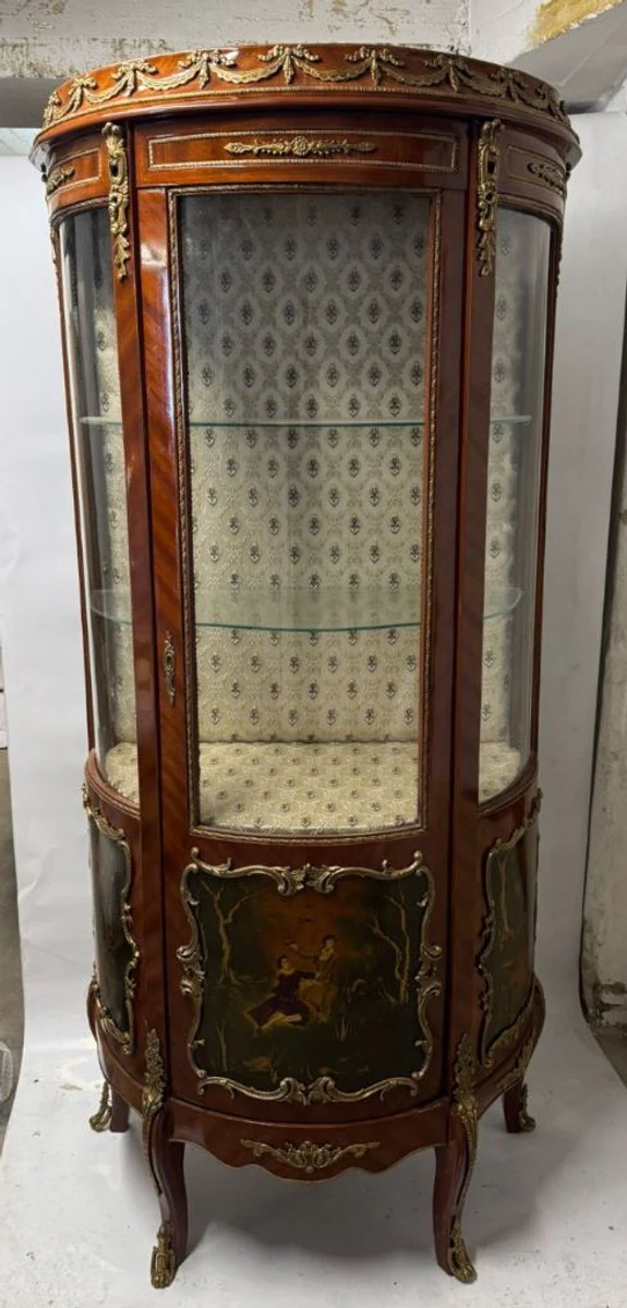 Barock Vitrine mit Glastür Braun H. 175 cm - Barockstil Möbel