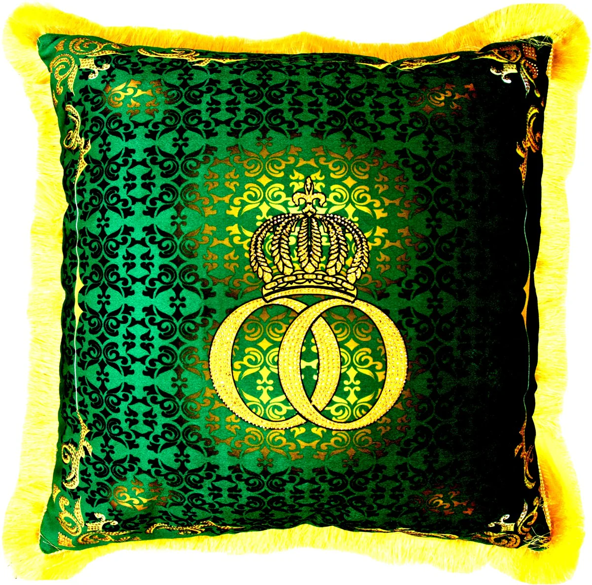 Harald Glööckler luxury decorative cushion Pompöös by Baroque pattern green / gold 50 x 50 cm - Glööckler cushion with glittering stones