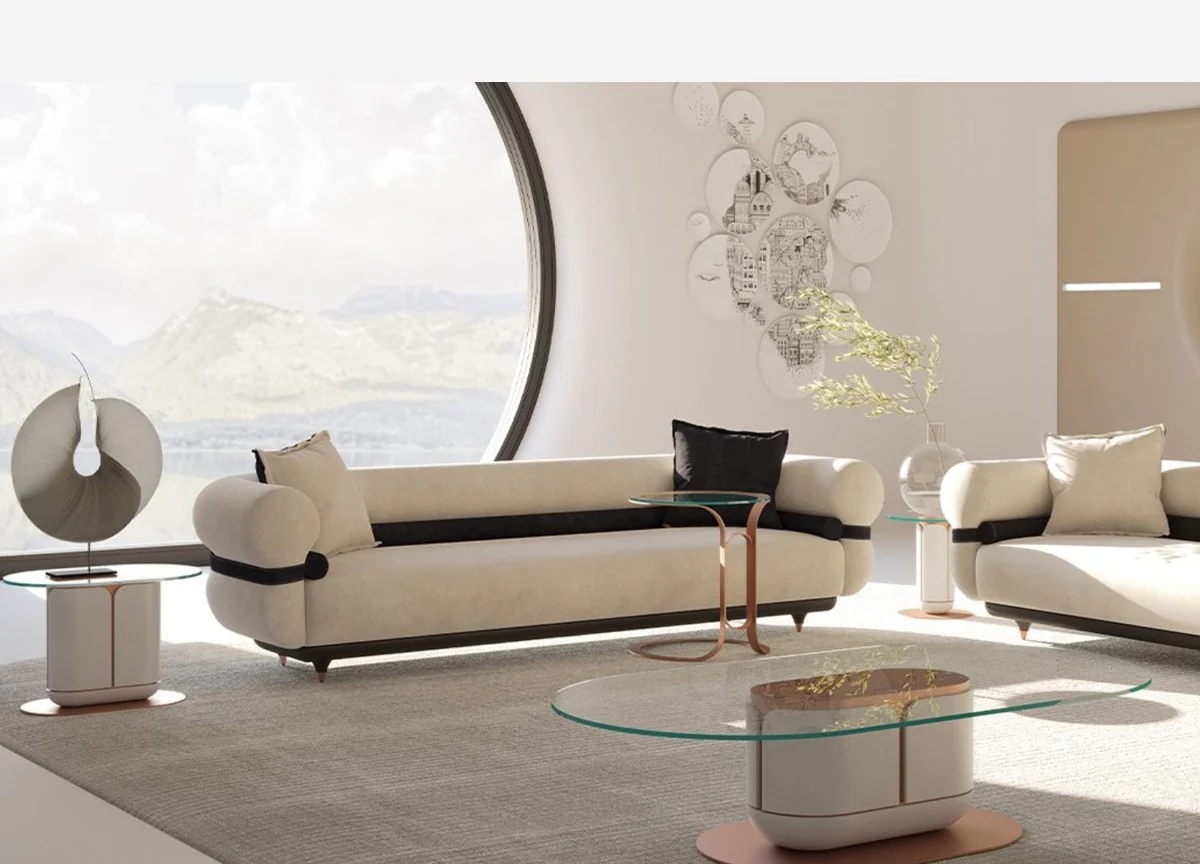 Luxury sofa gray / blue / black / copper 260 x 88 x H. 65 cm - living room sofa - hotel sofa - living room furniture - hotel furniture - luxury furniture - luxury furnishings