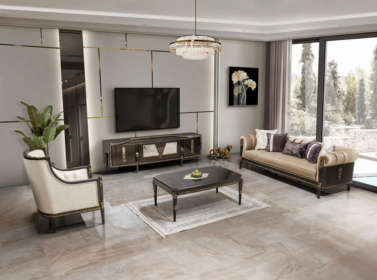 Luxury Baroque coffee table dark brown / gold 132 cm - Baroque furniture