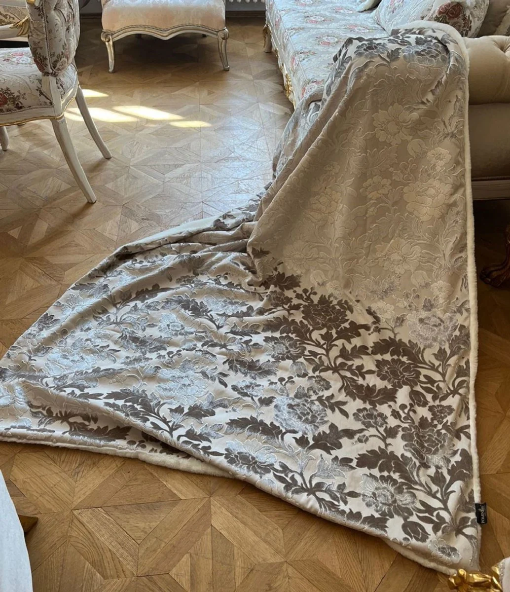 Luxury blanket Pompöös by cream pattern by Harald Glööckler with elegant bouquet pattern fabric