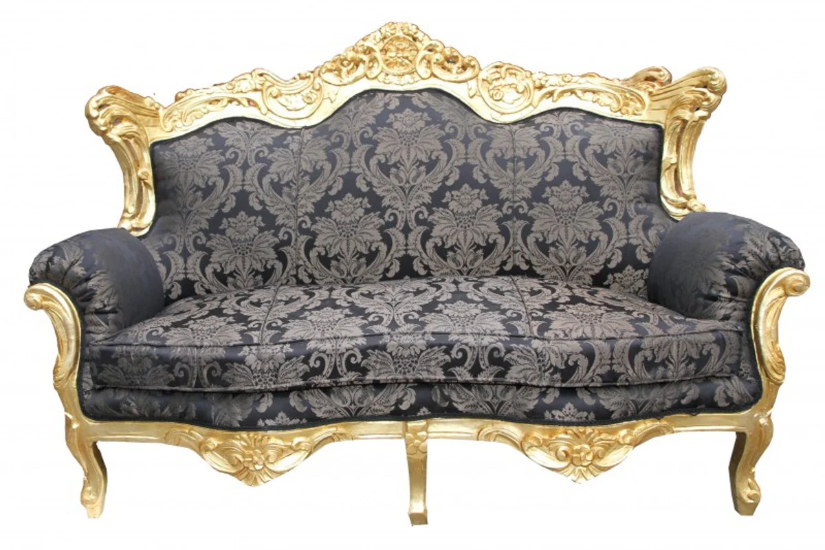 Baroque 2 Seater Sofa Master Black Pattern/Gold 2Mod - Living Room Couch Furniture Lounge