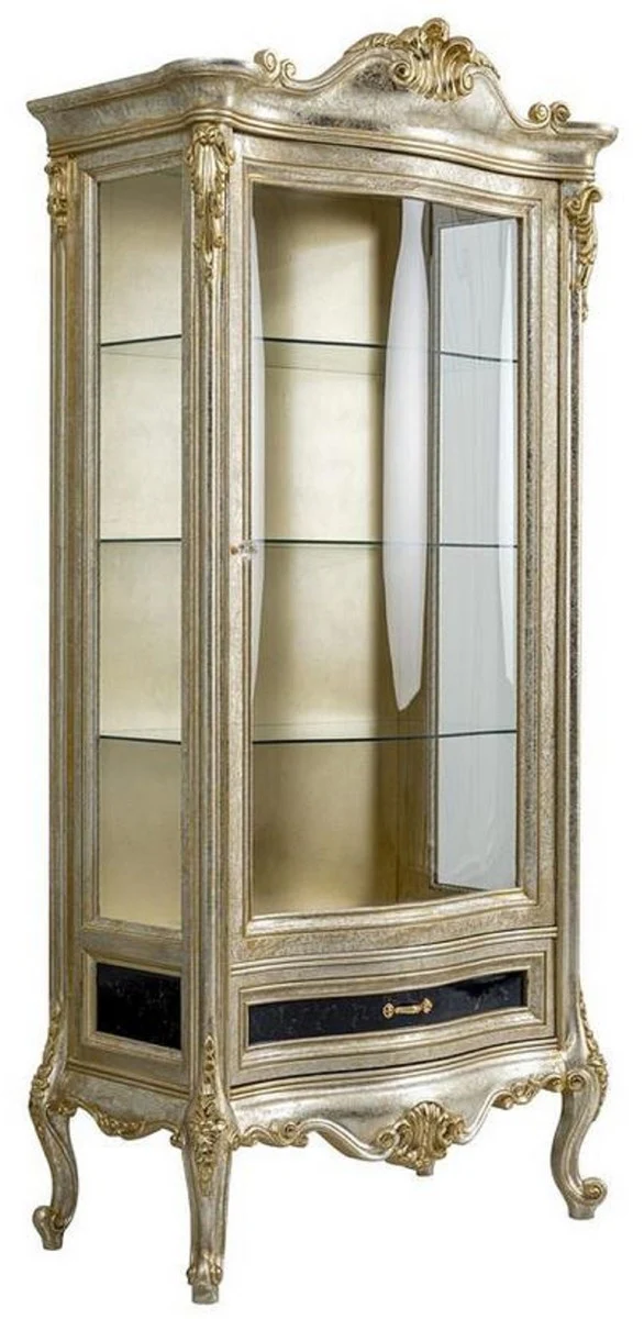 Luxury Baroque Display Cabinet Silver / Gold - Handcrafted Solid Wood Display Cabinet - Baroque Living Room Furniture