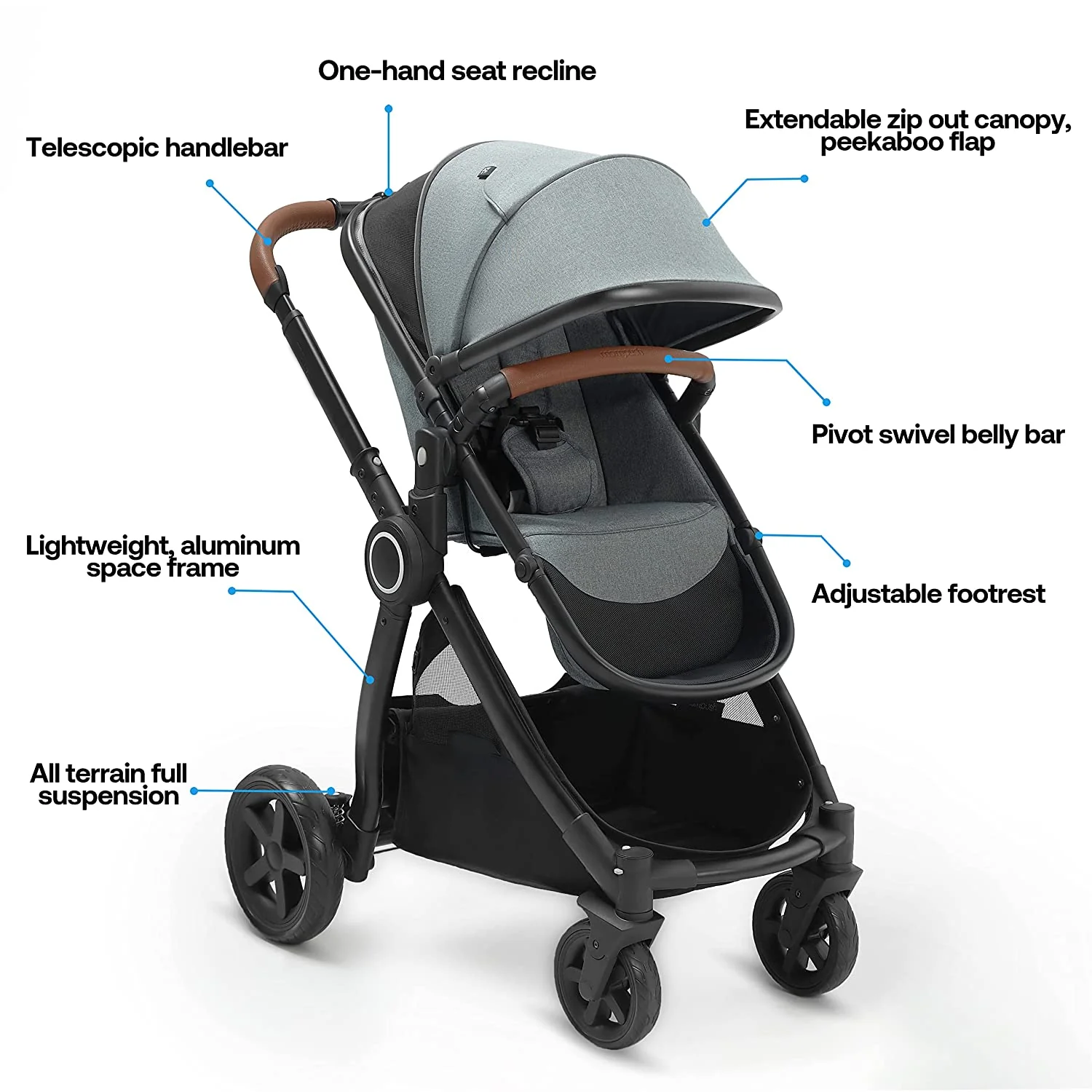 Kinderwagen mit abnehmbarem Stubenwagen – Kinderwagen in voller Größe für bequeme Ausflüge mit dem Baby – Kleinkind-Kinderwagen mit umkehrbarem Kinderwagensitz – Kinderwagen mit leichtgängigem Stubenwagen