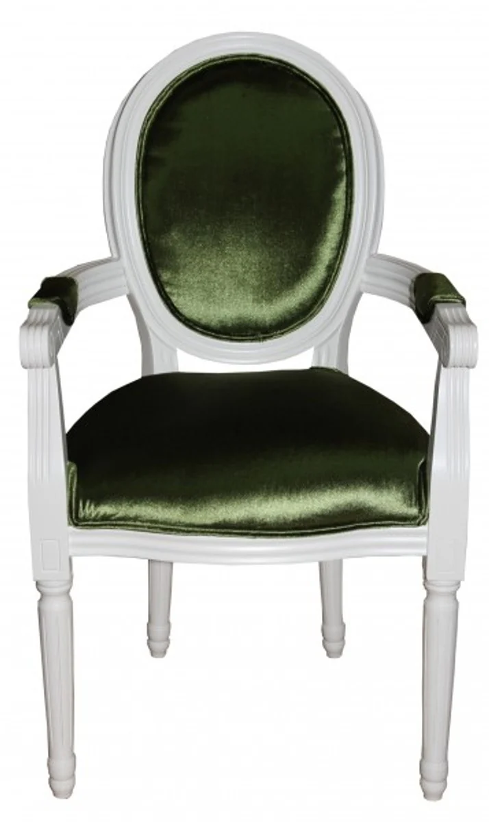 Baroque dining room chair with armrest green / white - designer chair - luxury quality