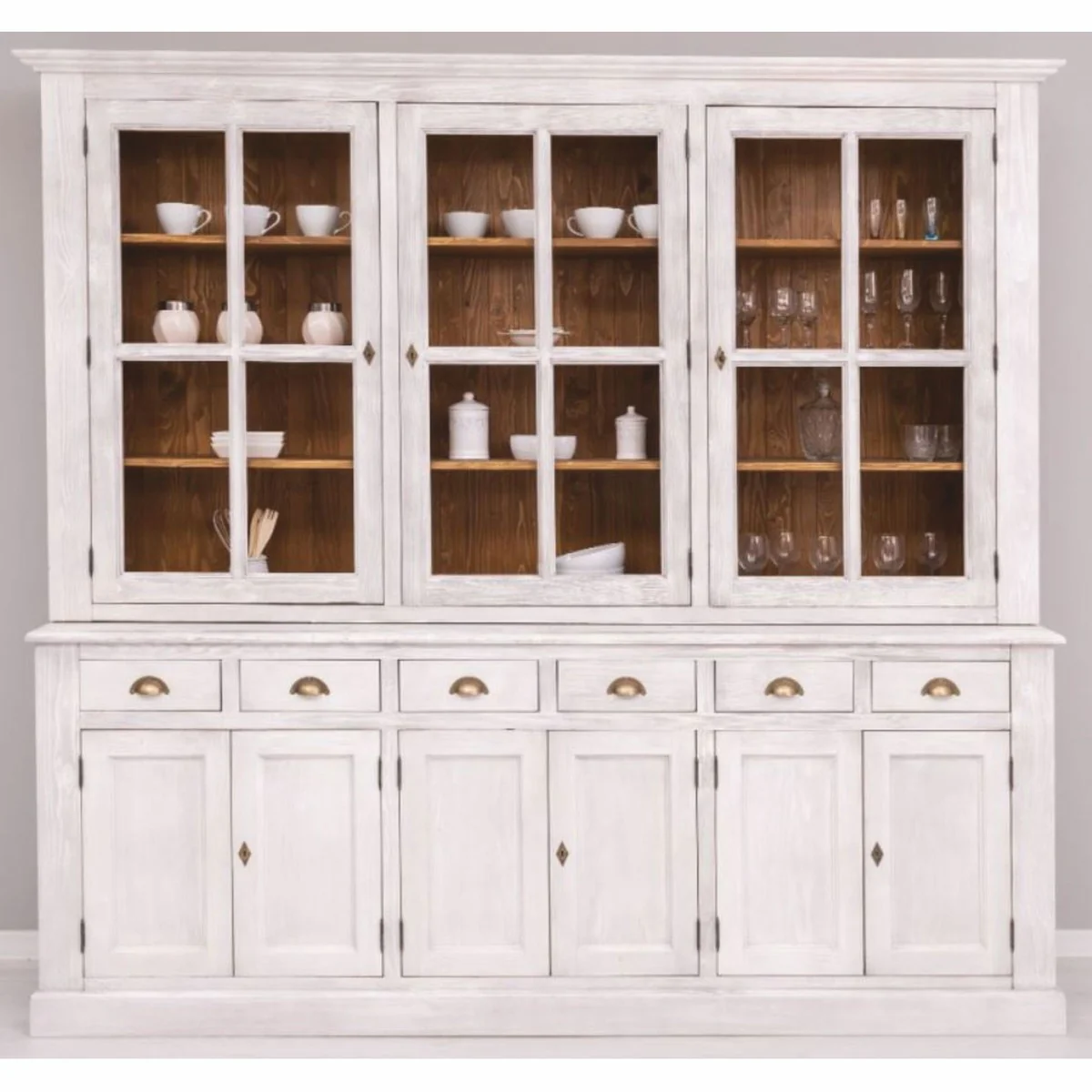 Country house style dining room cabinet light gray / brown 245 cm - dining room furniture