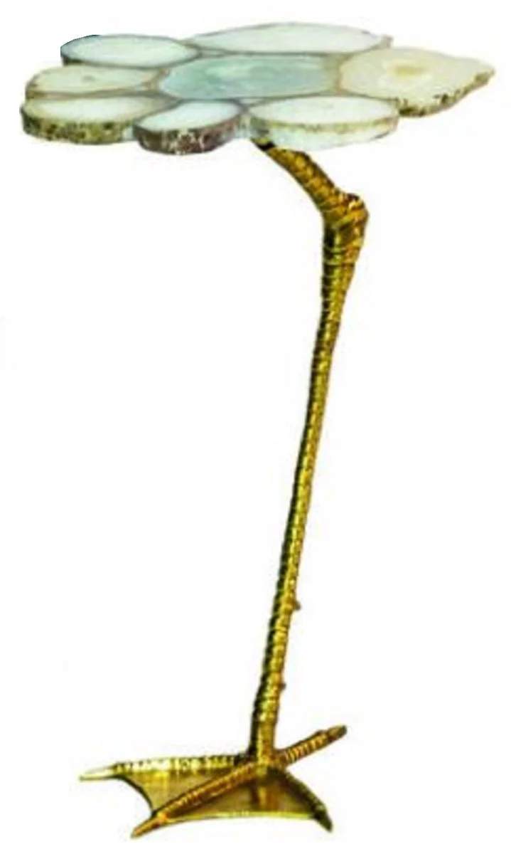 Luxury side table white / gold 30 x 39.5 x H. 41.5 cm - Modern table with agate gemstone table top and metal table leg in duck foot design - Luxury living room furniture