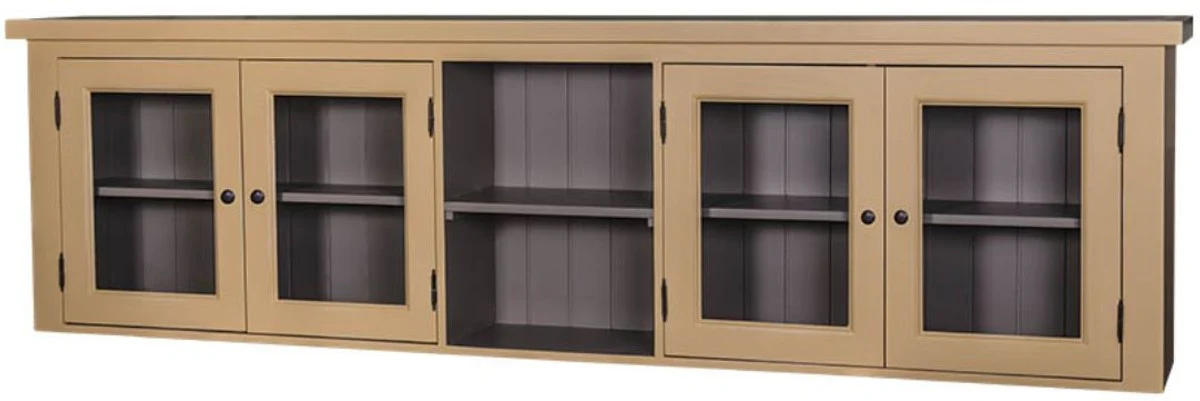 Country house style kitchen wall cabinet beige / gray 192 x 31 x H. 65 cm - upper cabinet with 4 glass doors