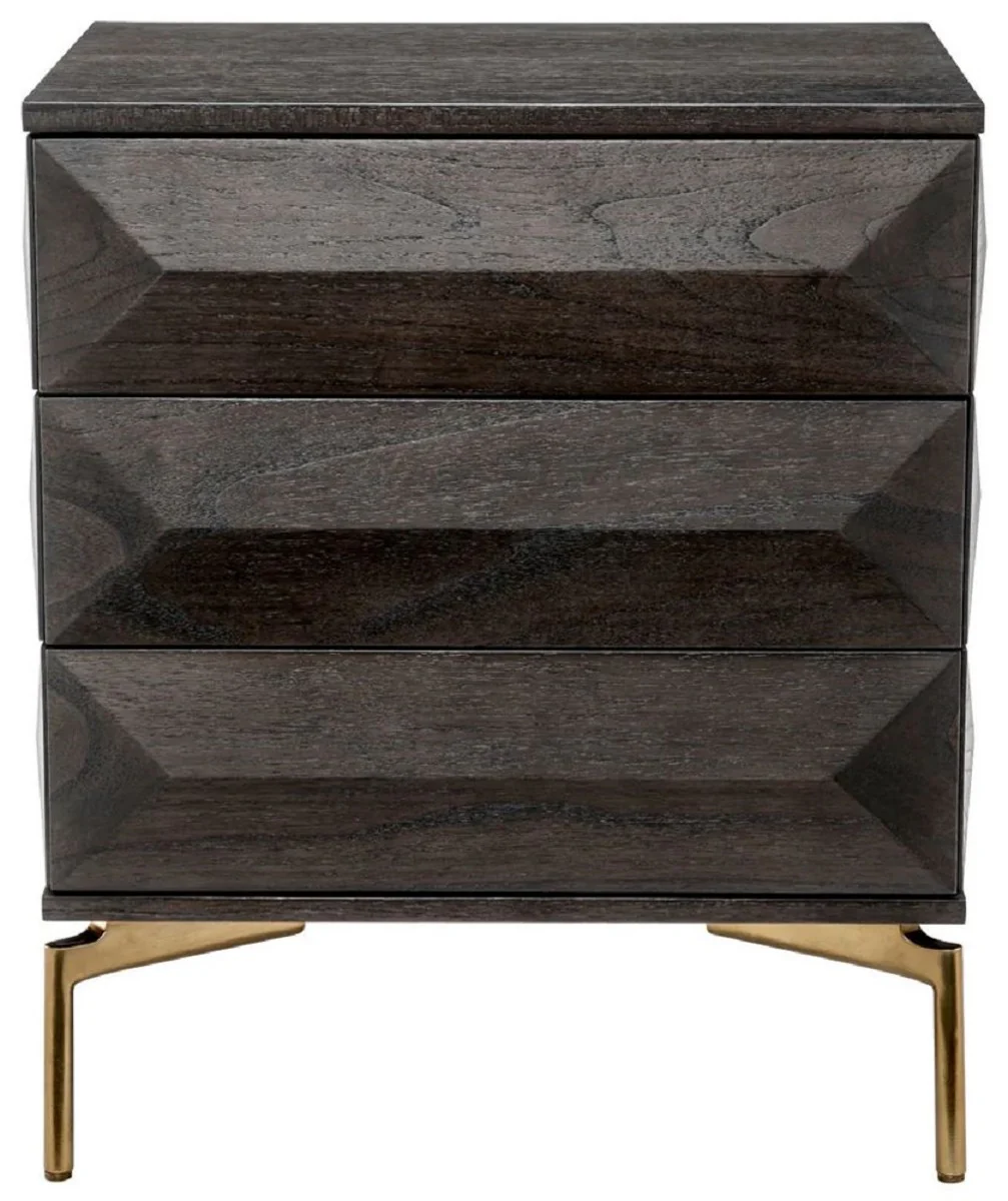 Luxury bedside table mocha / brass 64 x 48 x H. 72 cm - Solid wood side table with 3 drawers - Bedroom furniture - Luxury furniture - Luxury furnishings - Luxury furniture