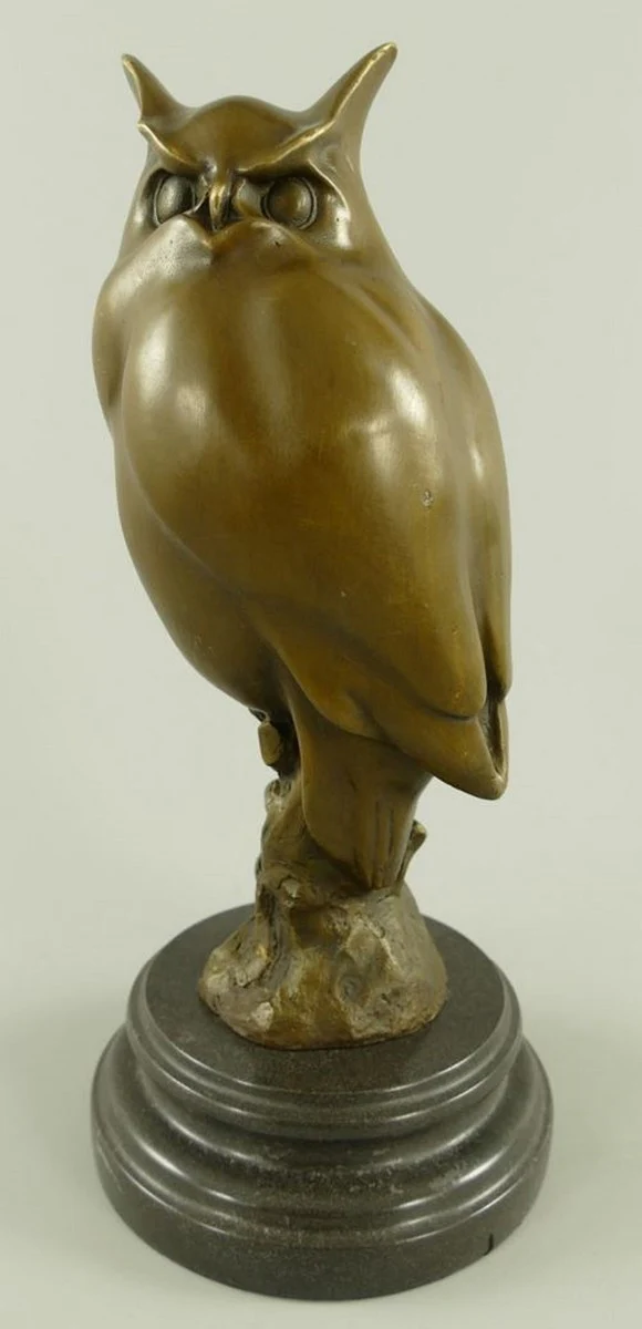 Luxus Bronze Deko Figur Eule auf Marmorsockel Bronze / Schwarz 14 x 14 x H. 30 cm - Bronze Deko Skulptur - Schreibtisch Deko - Deko Accessoires - Luxus Accessoires