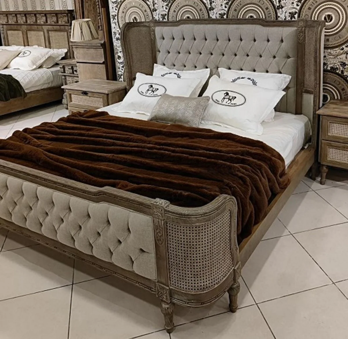Pompöös by luxury baroque double bed Provence gray / brown - designed by Harald Glööckler