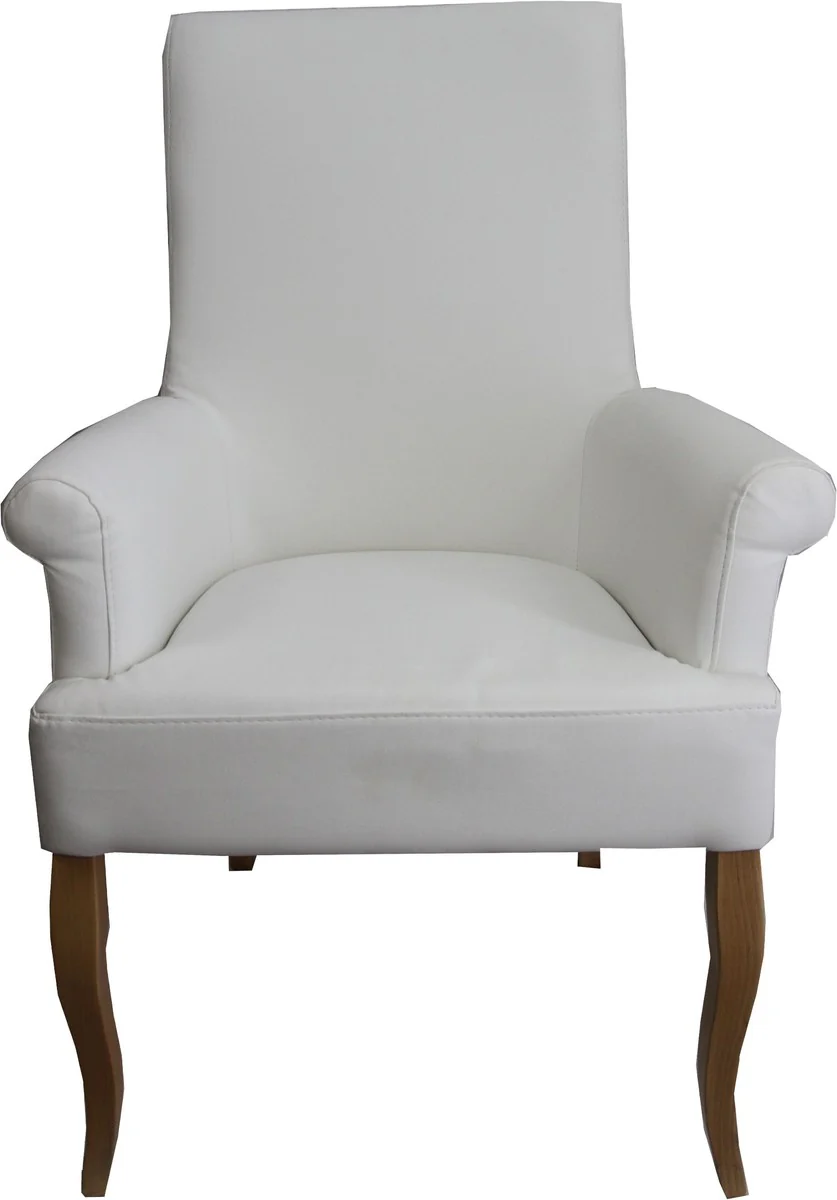 Dining room chair white faux leather / wood color with armrests - Baroque furniture
