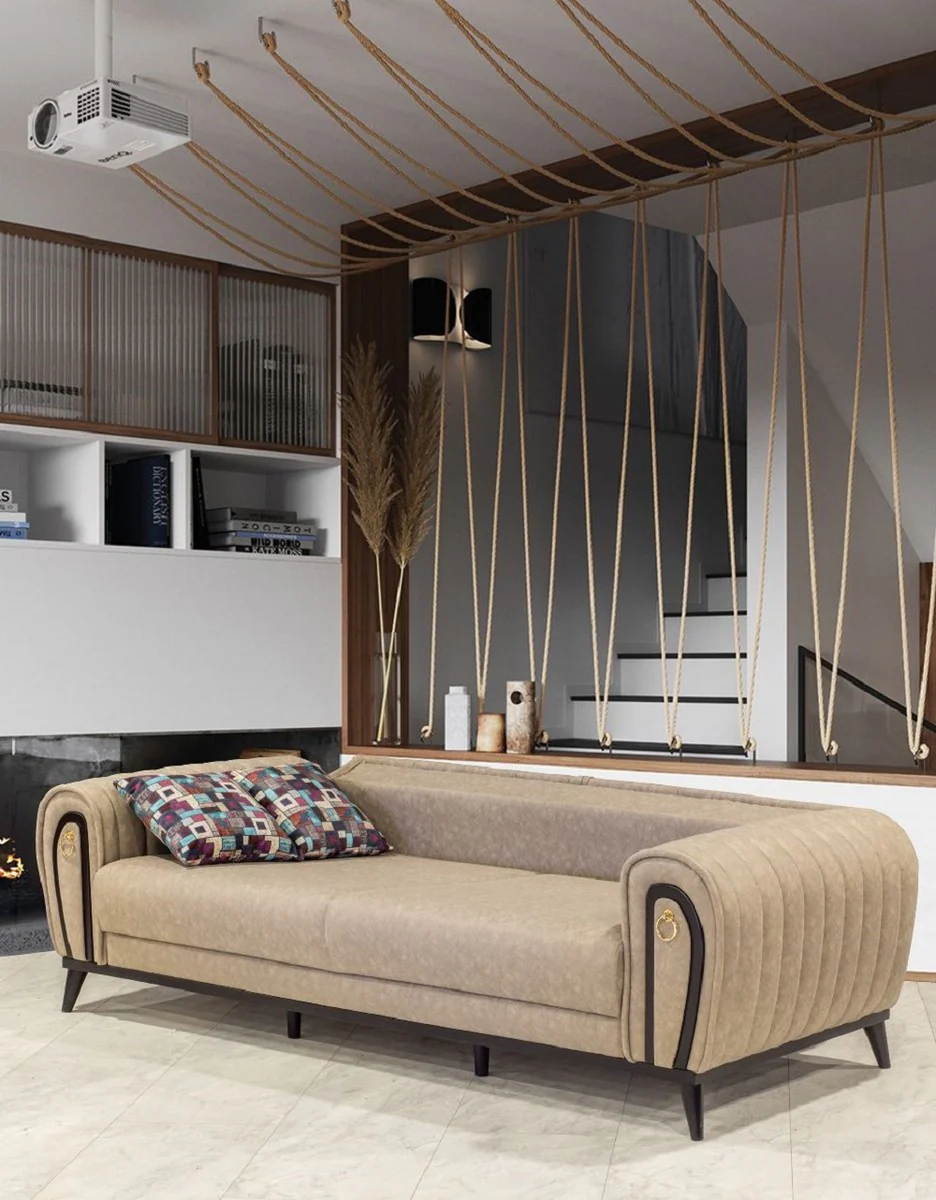 Luxury sofa bed beige / black / gold 222 x 90 x H. 80 cm - Modern living room sofa - Luxury living room furniture