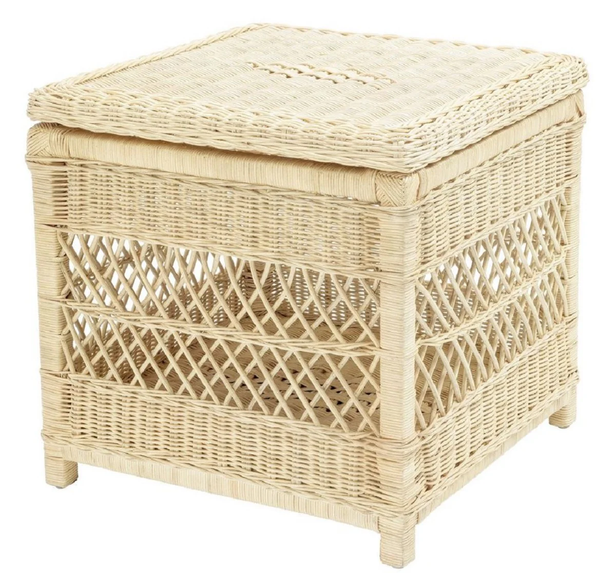 Luxury rattan side table with lid natural colors 50 x 50 x H. 49.5 cm - luxury living room furniture