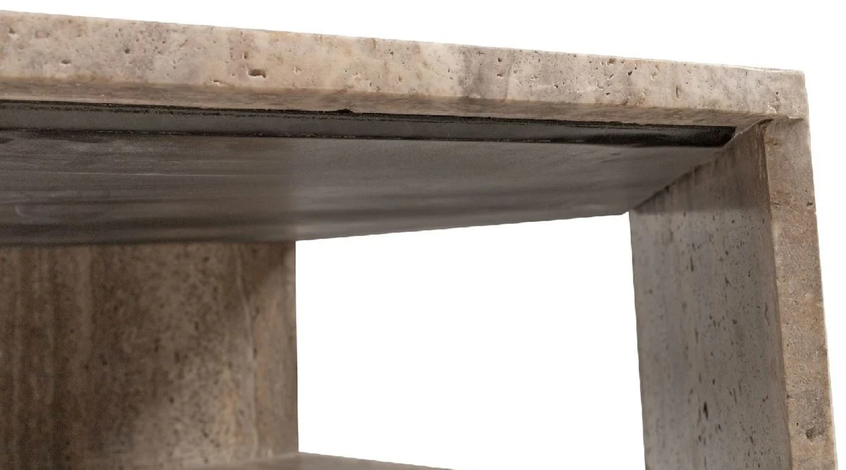 Luxury coffee table gray 91 x 79 x H. 30 cm - 6 square travertine natural stone living room table - living room furniture - travertine furniture - luxury furniture - luxury furnishings