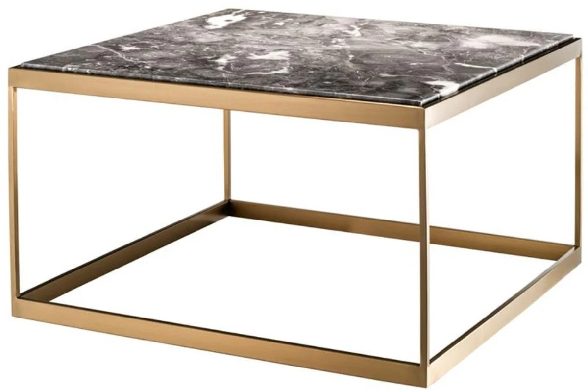 Side table gray / brass 65 x 65 x H. 38 cm - Luxury stainless steel table with marble top