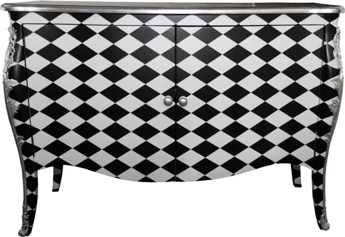 Baroque chest of drawers checkered black / white 120 cm - cabinet with 2 doors