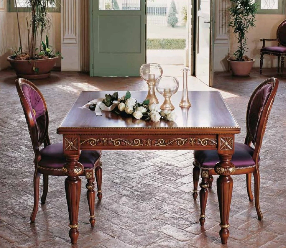 Luxury Baroque Dining Room Chair Set Purple / Brown / Gold - Handmade Kitchen Chairs Set of 6 - Luxury Dining Room Furniture in Baroque Style - Baroque Furniture - Luxury Quality - Made in Italy