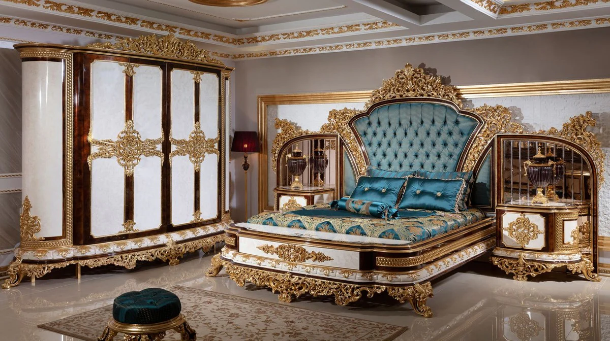 Luxury Baroque Bedroom Wardrobe White / Brown / Gold - Magnificent Wardrobe in Baroque Style - Baroque Bedroom & Hotel Furniture - Noble & Magnificent