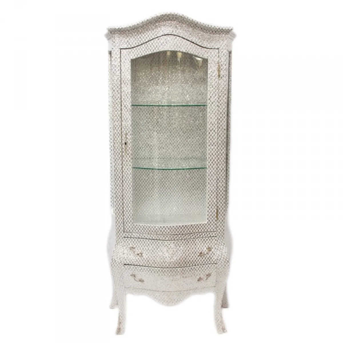 Baroque display cabinet in white/glitter look - display cabinet - living room cabinet