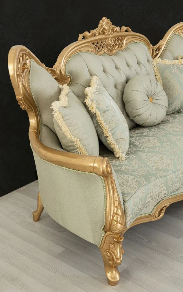 Luxury Baroque Sofa Light Green / Gold - Handmade Living Room Sofa with Elegant Pattern and Glitter Stones - Baroque Living Room Furniture - Noble & Magnificent