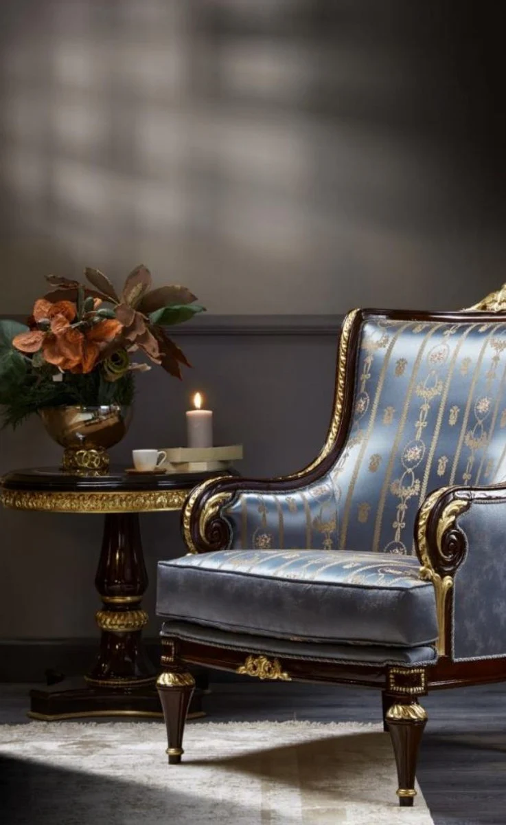 Luxury baroque side table dark brown / gold - round solid wood table in baroque style - luxury living room furniture in baroque style - baroque furniture - noble & magnificent