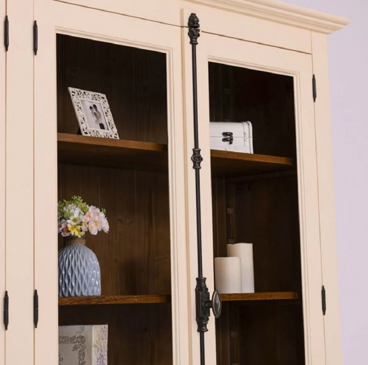 Country house style dining room cabinet cream / brown 223 x 50 x H. 228 cm - solid wood kitchen cabinet - dining room furniture in country house style - country house style dining room furnishings